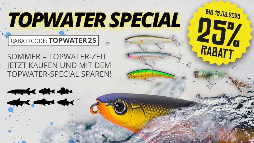 Topwater-Special 25% Rabatt auf alle Oberflächen-Hardbaits!
