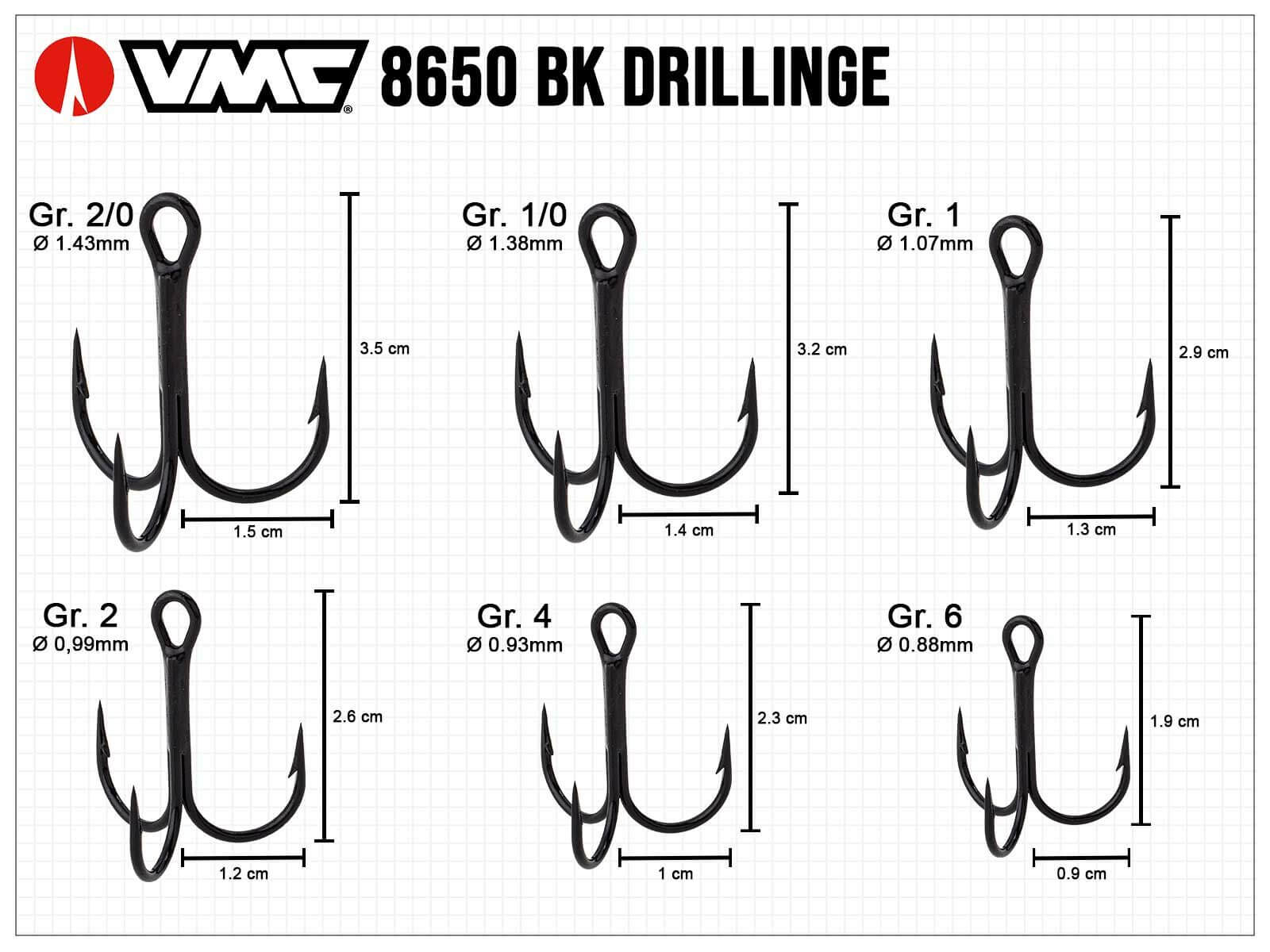 VMC 8650 BK Trebles - Size 4