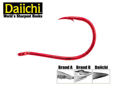 Daiichi Drop Shot Hooks - Size 1/0 (Bleeding Bait)