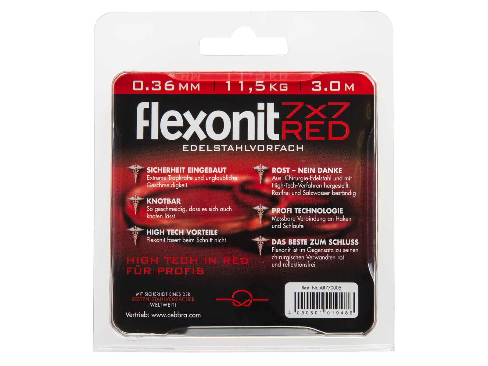 3 m flexonit Stahlvorfach 7x7 RED - 6,8 kg (0,27 mm)