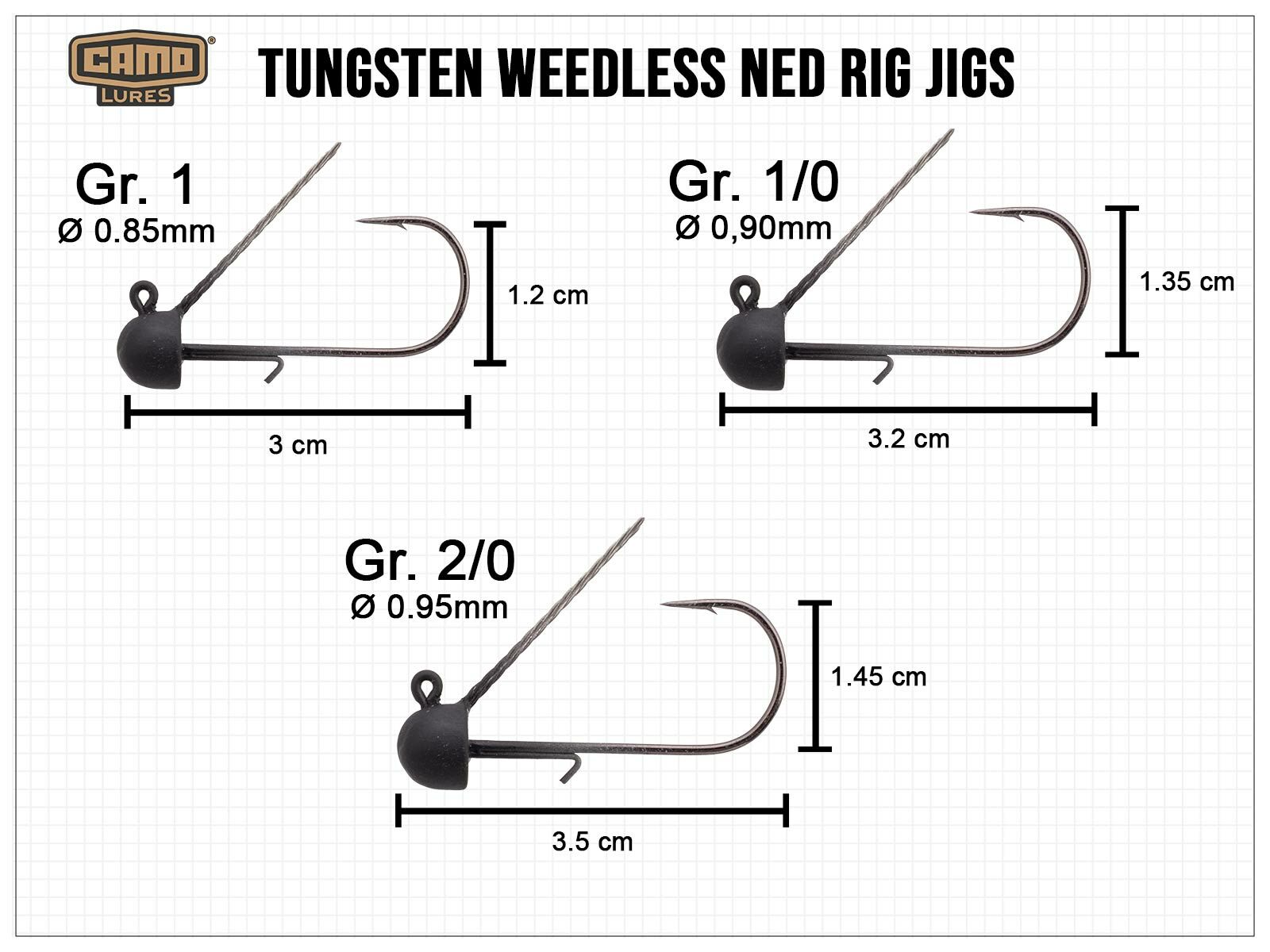 CAMO Tungsten Weedless Ned Jig - Size 2/0 (3.5g)