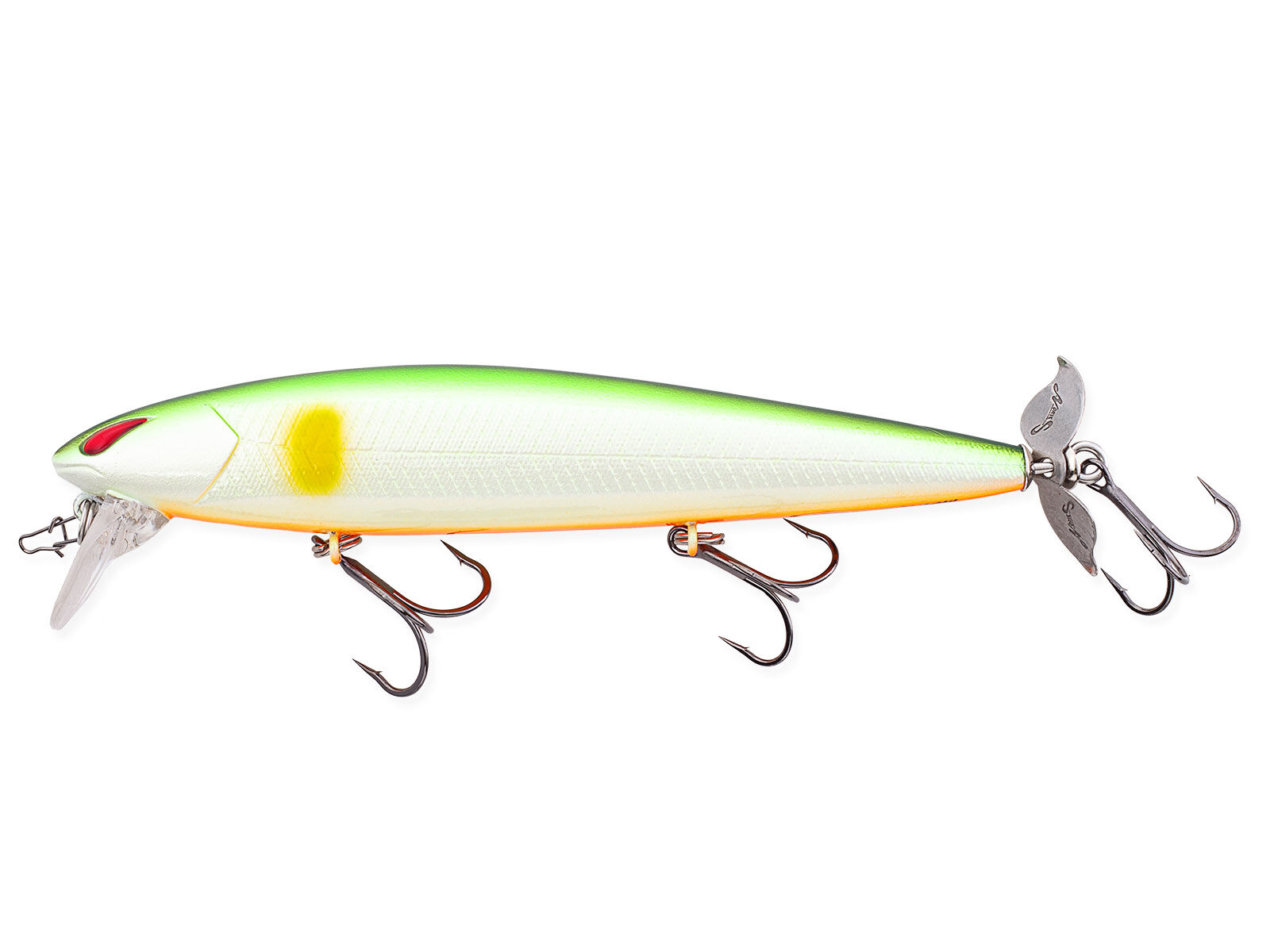 Laydown Minnow WAKE Prop Plus (298) Lime Ayu/Orange Belly