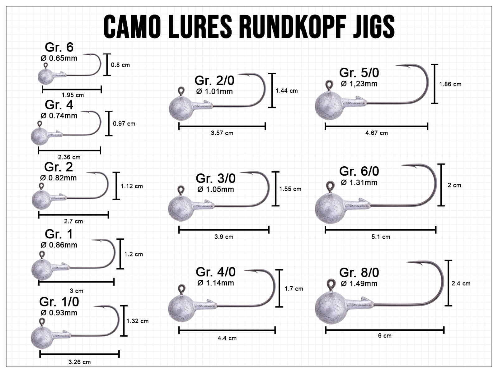 CAMO LURES Rundkopf Jigs Gr. 8/0 (7g)