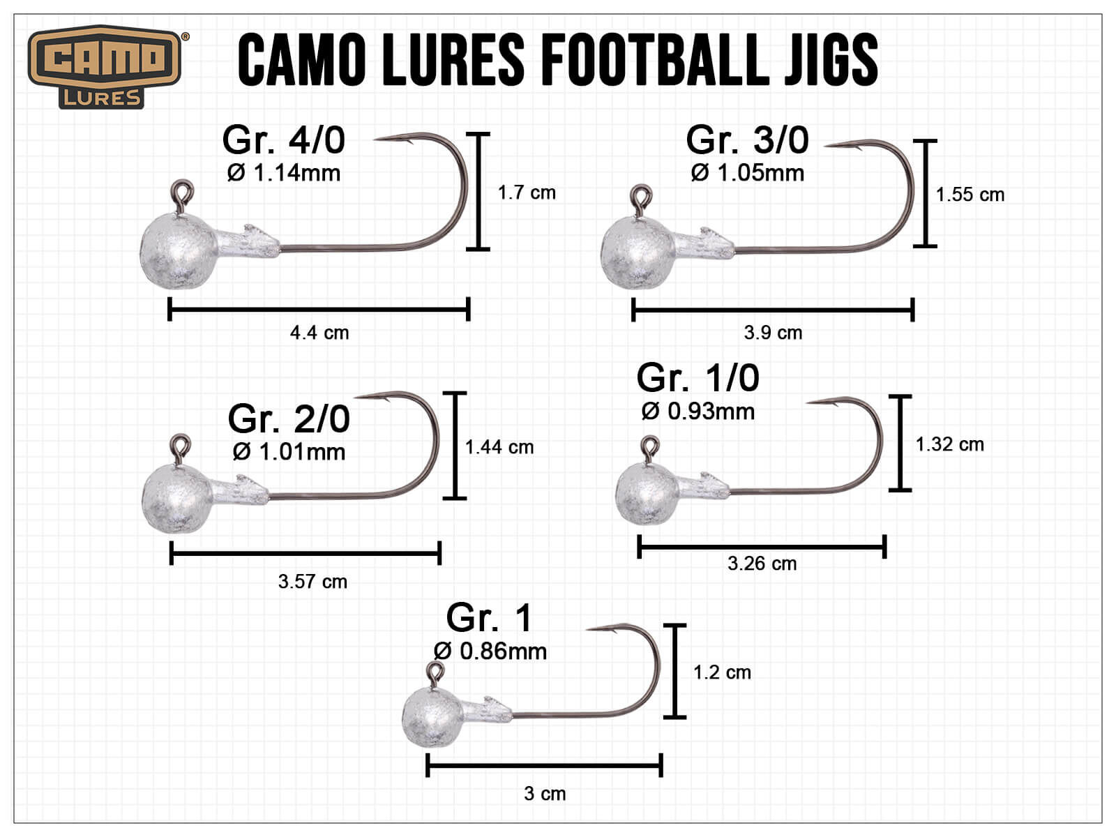 CAMO LURES Football-Jigs Size 2/0 (7g)