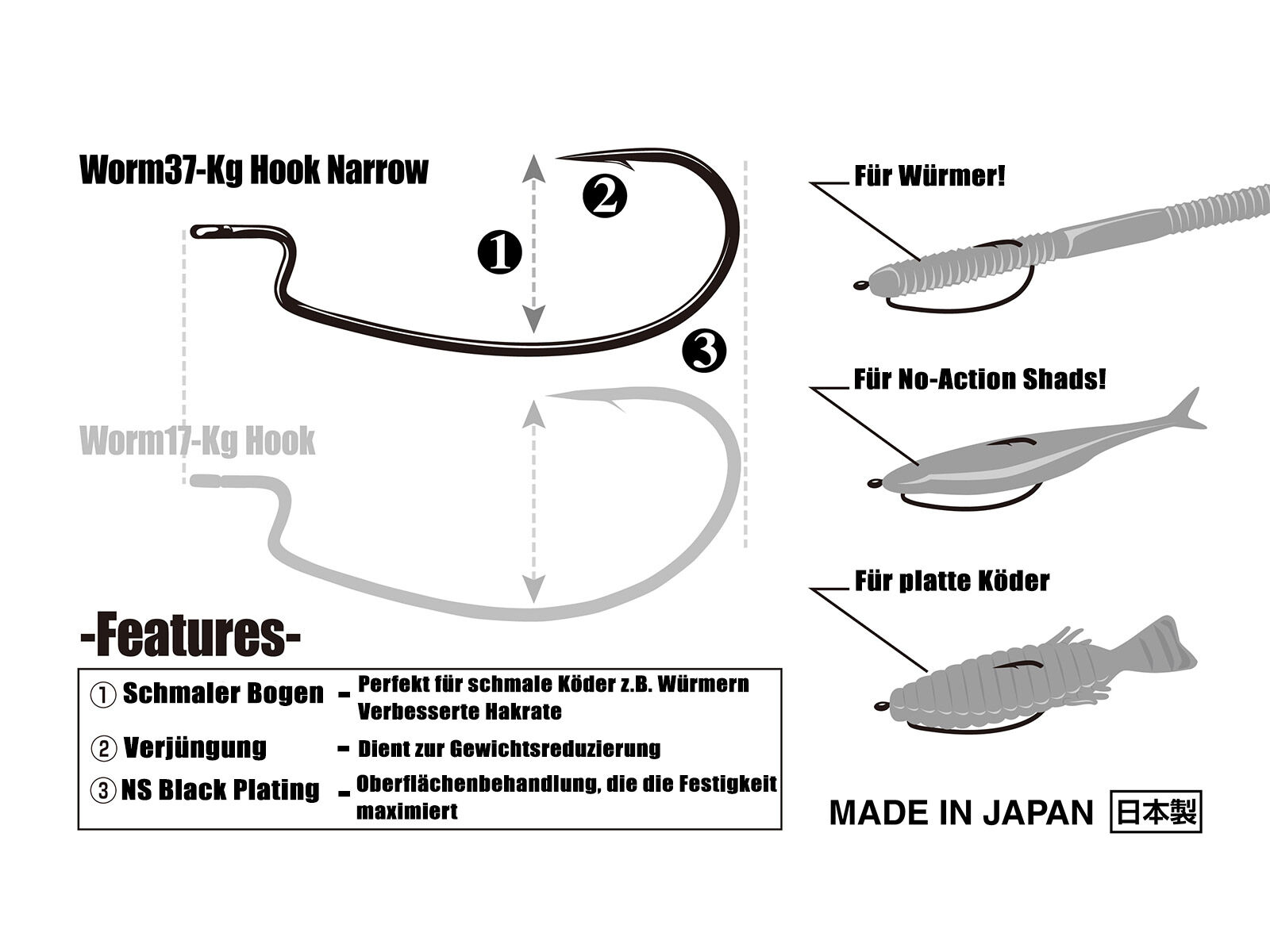 Kg Hook Narrow Worm37 - Size 4/0