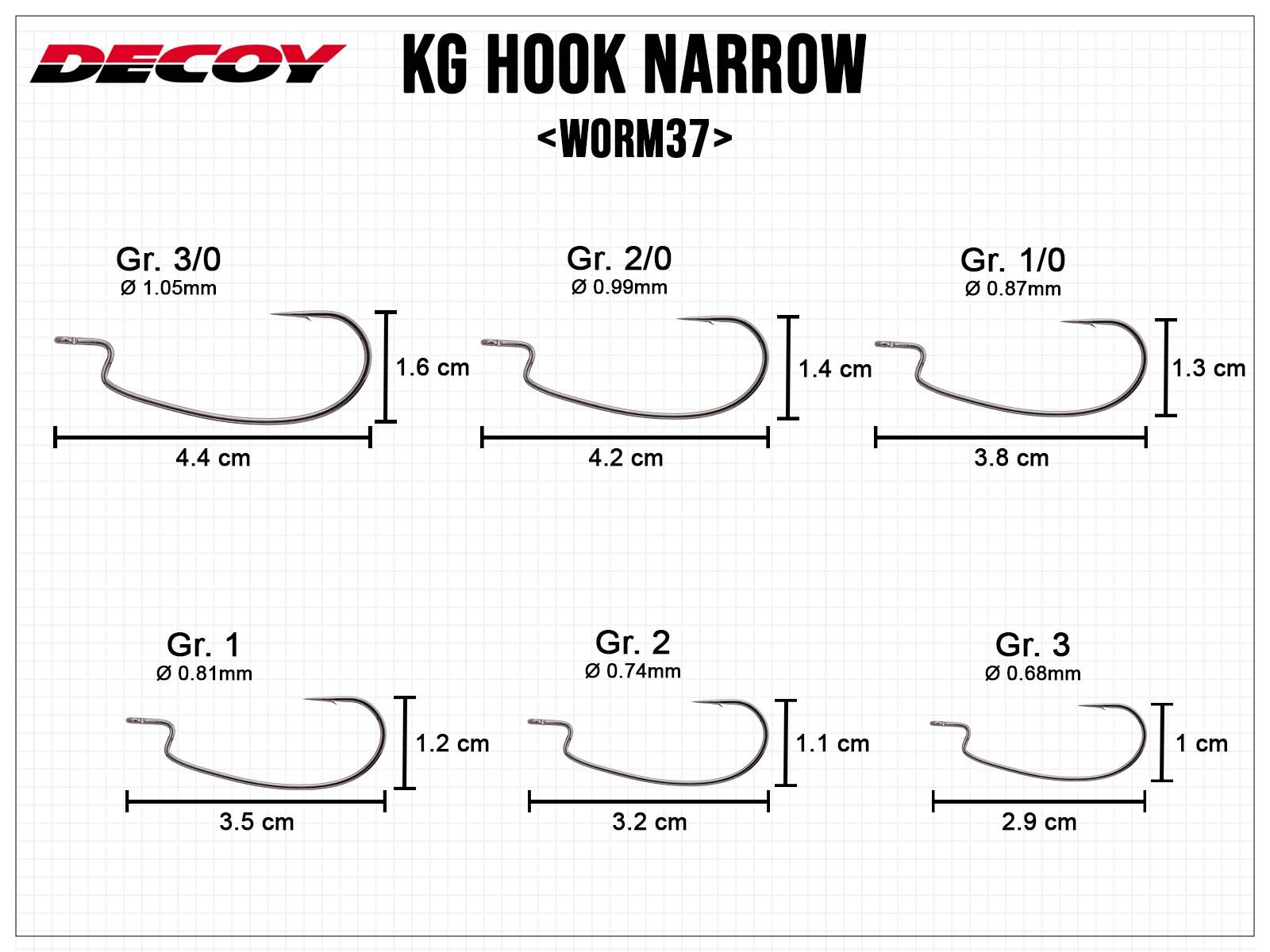 Kg Hook Narrow Worm37 - Size 5/0
