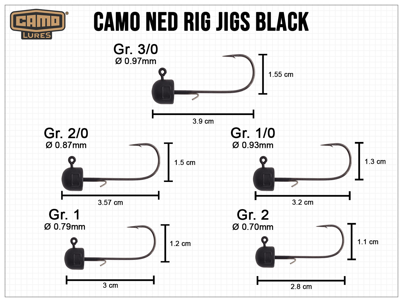 CAMO LURES Ned Rig Jigs BLACK Gr. 1 (5.25g)