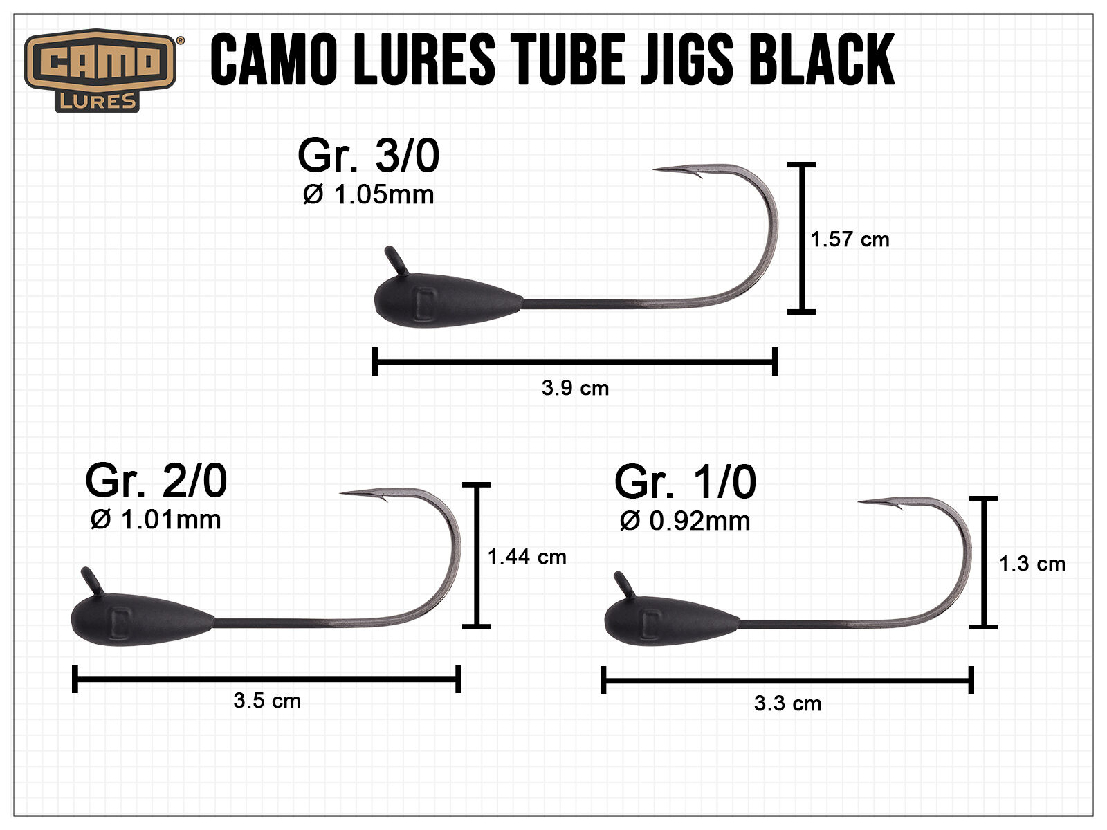 CAMO LURES Tube Jigs BLACK Gr. 2/0 (7g)